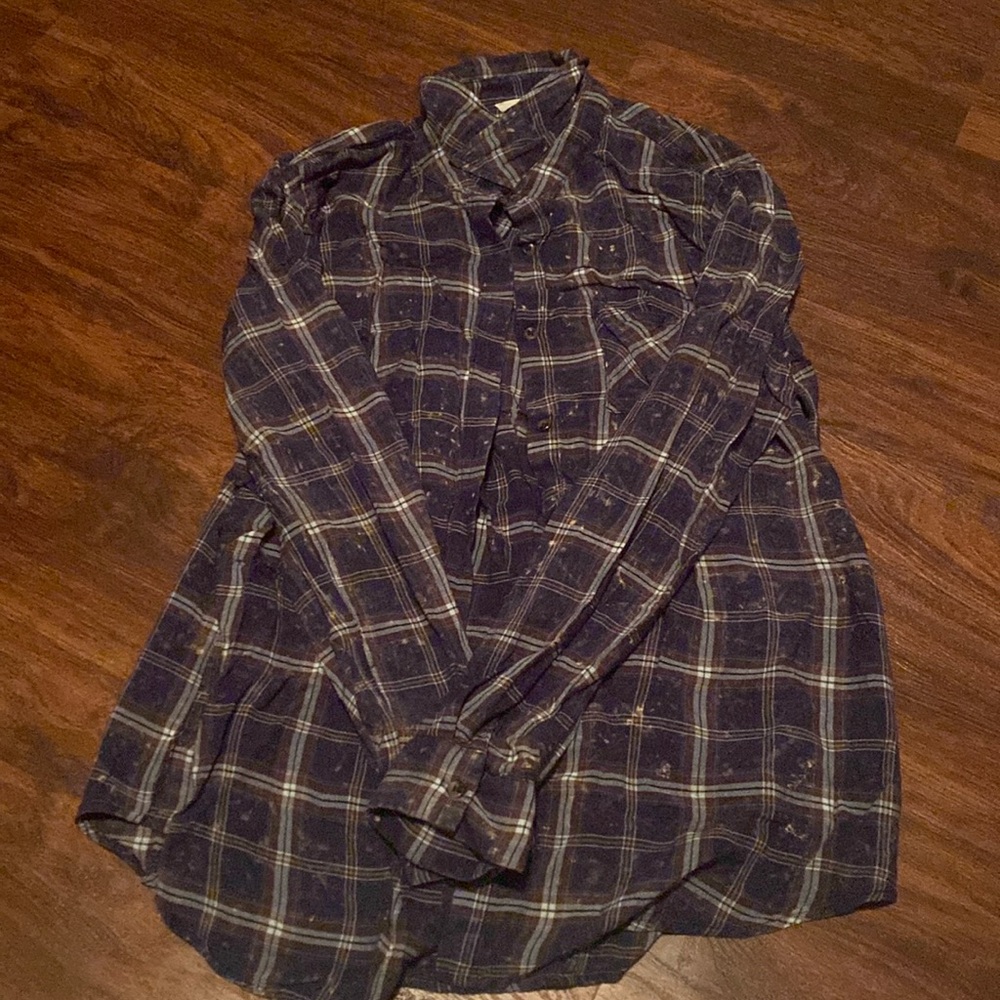 Flannel- navy with white and brown stripes